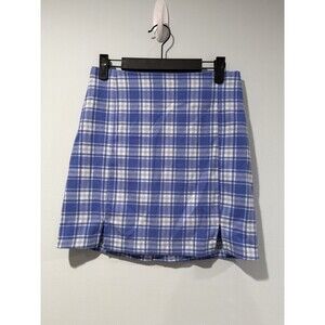 Love On A Hanger Mini Skirt Sm/Med Blue Plaid Stretch Soft Preppy Coastal